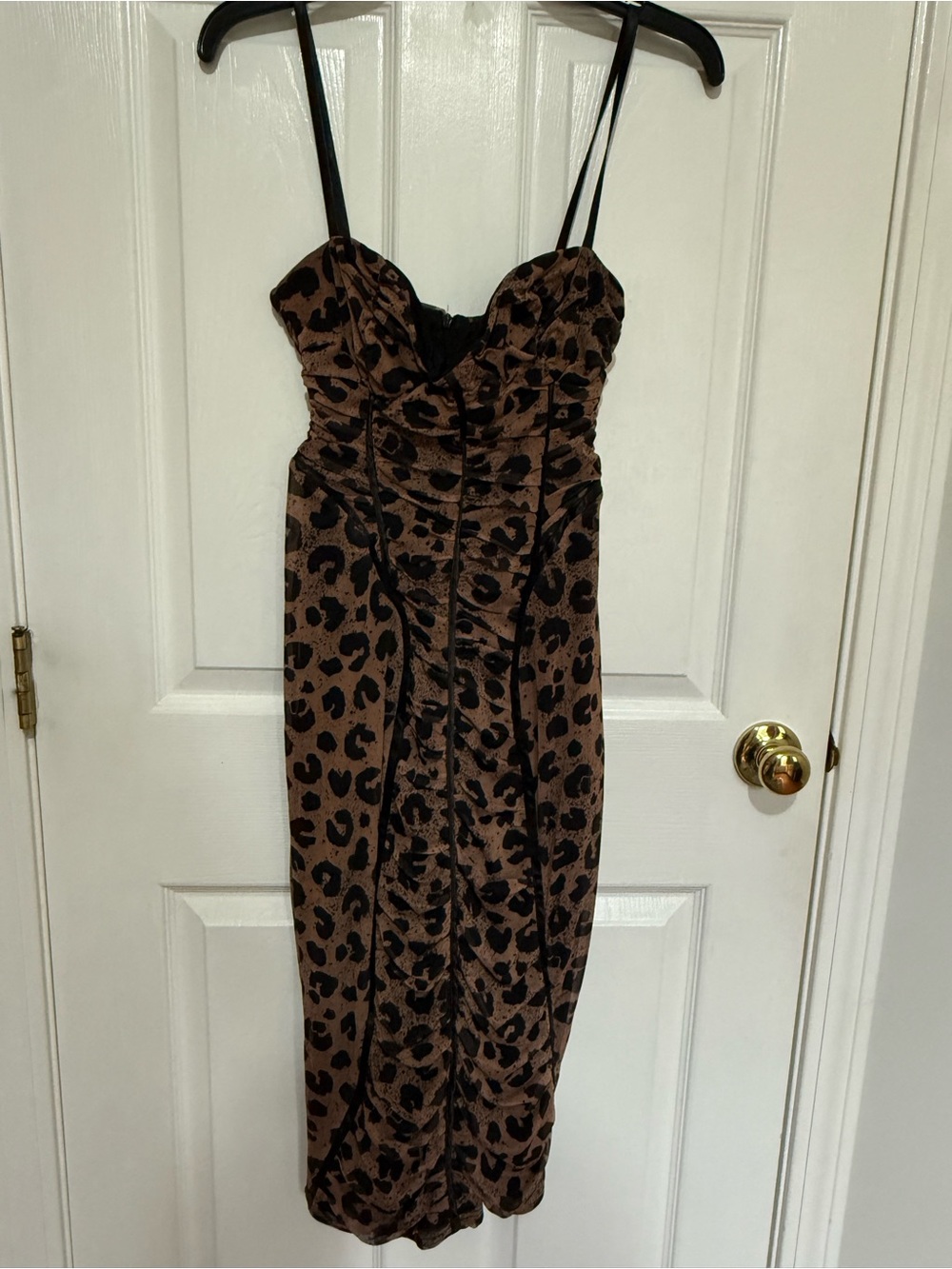 ASOS Leopard Print Bodycon Midi Dress in Brown and Black